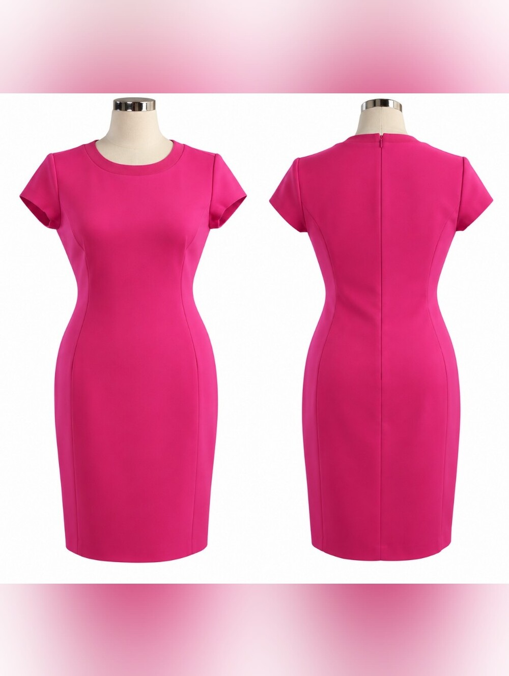 Fitted Crewneck Sheath Dress in Hot Pink